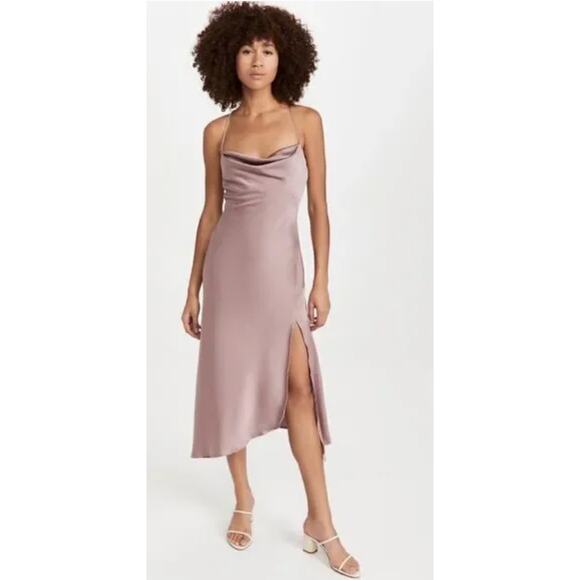 ASTR The Label Dress Womens Small Mauve Pink Gaia Satin Slip Slit Midi Formal - Picture 1 of 10